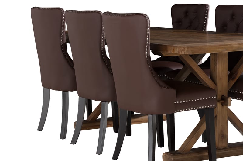 Spisegruppe Yorkshire 200x100cm inkl 6 Lossmen Stoler Kunstl - Brun - Møbler - Bord - Spisegruppe