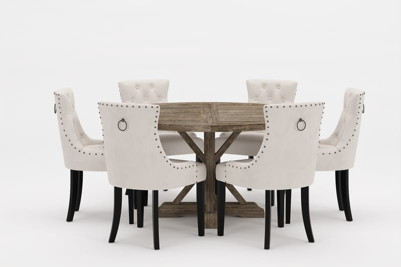 Spisegruppe Yorkshire Premium Rund 150cm + 6 Viktoria Spises - Hvit/Brun - Møbler - Bord - Spisegruppe