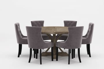 Spisegruppe Yorkshire Premium Rund 150cm + 6 Viktoria Spises - Grå/Brun - Møbler - Bord - Spisegruppe