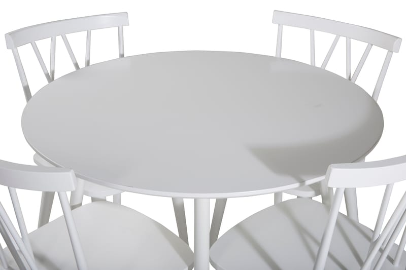 Spisegruppe Pinilla 100 cm Rund inkl. 4 Steinar Stoler - Hvit - Møbler - Bord - Spisegruppe