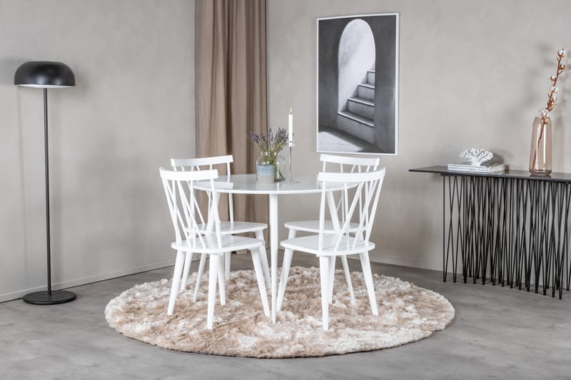 Spisegruppe Pinilla 100 cm Rund inkl. 4 Steinar Stoler - Hvit - Møbler - Bord - Spisegruppe