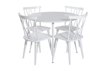 Spisegruppe Pinilla 100 cm Rund inkl. 4 Steinar Stoler - Hvit - Møbler - Bord - Spisegruppe