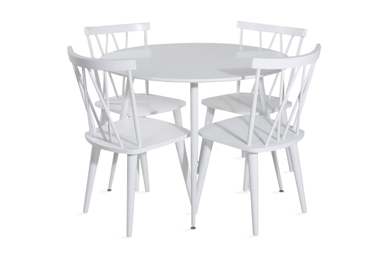 Spisegruppe Pinilla 100 cm Rund inkl. 4 Steinar Stoler - Hvit - Møbler - Bord - Spisegruppe