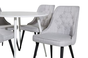 Spisegruppe Pinilla 100 cm Rund inkl. 4 Chantor Stoler - Hvit/Grå - Møbler - Bord - Spisegruppe