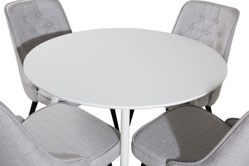 Spisegruppe Pinilla 100 cm Rund inkl. 4 Chantor Stoler - Hvit/Grå - Møbler - Bord - Spisegruppe
