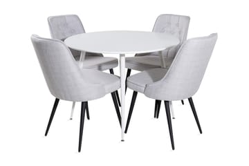 Spisegruppe Pinilla 100 cm Rund inkl. 4 Chantor Stoler - Hvit/Grå - Møbler - Bord - Spisegruppe