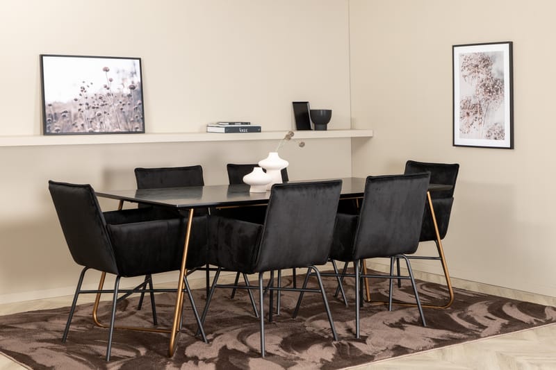 Spisegruppe Pipaon 190 cm inkl. 6 Pipaon Stoler - Svart/Kobber - Møbler - Bord - Spisegruppe