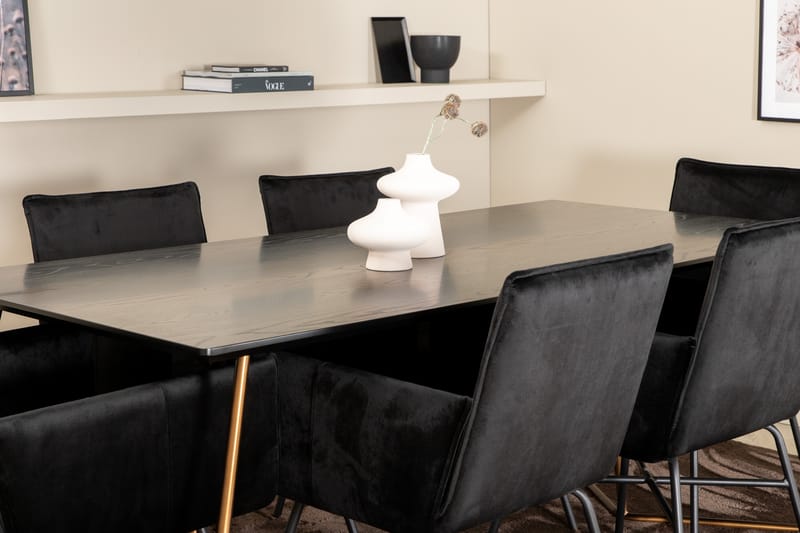 Spisegruppe Pipaon 190 cm inkl. 6 Pipaon Stoler - Svart/Kobber - Møbler - Bord - Spisegruppe