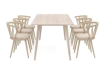 Tyrö spisegruppe 190 cm Whitewash med 6 stk. Tyrö karmstoler med pute - Whitewash - Møbler - Bord - Spisegruppe