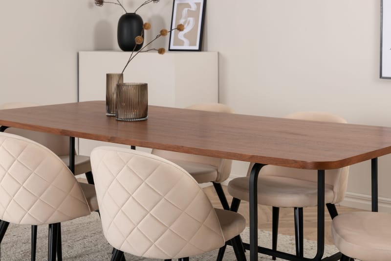 Uno Spisebord med 6stk Velvet Spisestol - Møbler - Bord - Spisegruppe