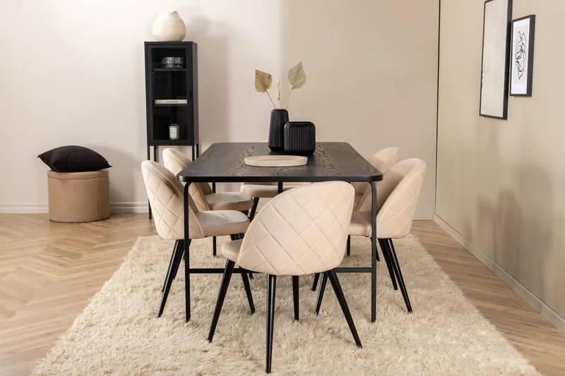 Uno Spisebord med 6stk Velvet Spisestol - Møbler - Bord - Spisegruppe