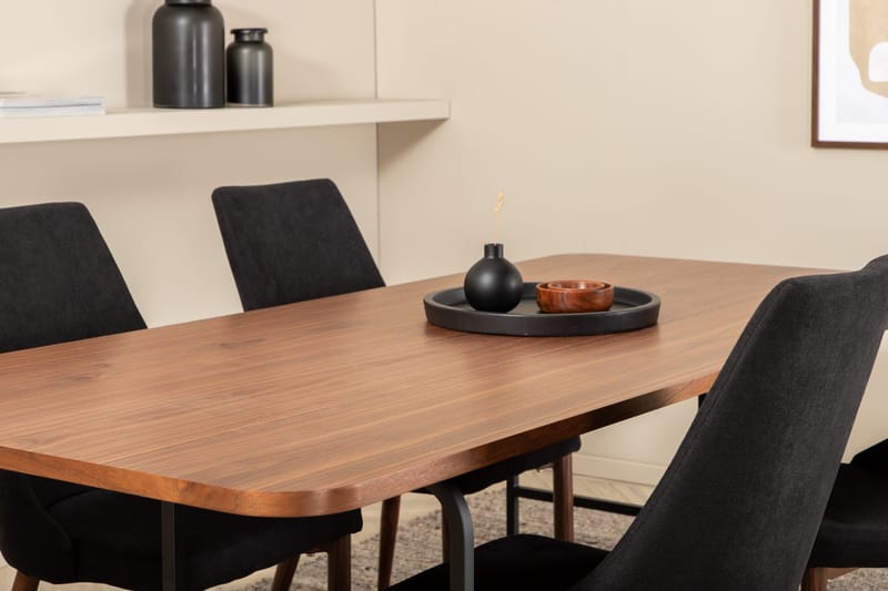 Unos Spisegruppe 200 cm inkl. 4 Campomar Stoler - Valnøttbrun/Svart - Møbler - Bord - Spisegruppe