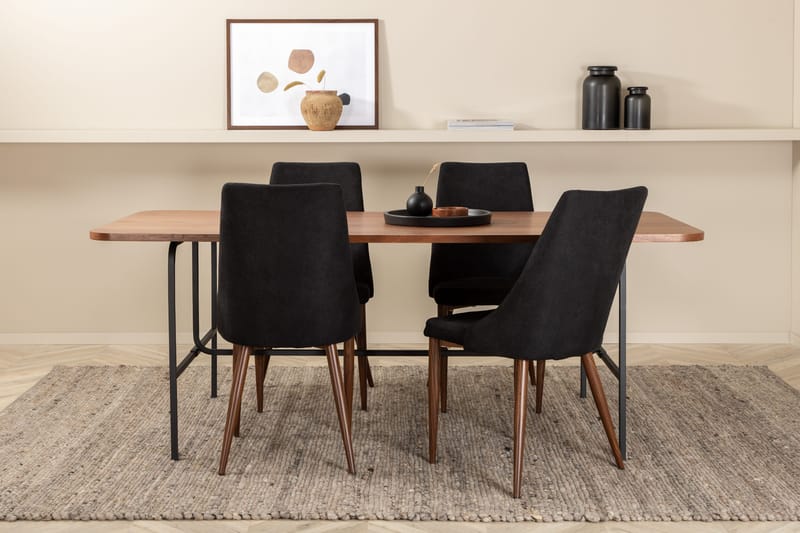 Unos Spisegruppe 200 cm inkl. 4 Campomar Stoler - Valnøttbrun/Svart - Møbler - Bord - Spisegruppe
