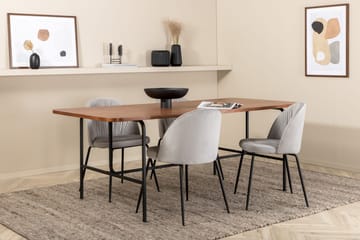 Unos Spisegruppe 200 cm inkl. 4 Foyos Stoler - Valnøttbrun/Svart/Grå - Møbler - Bord - Spisegruppe