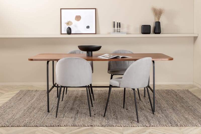 Unos Spisegruppe 200 cm inkl. 4 Foyos Stoler - Valnøttbrun/Svart/Grå - Møbler - Bord - Spisegruppe