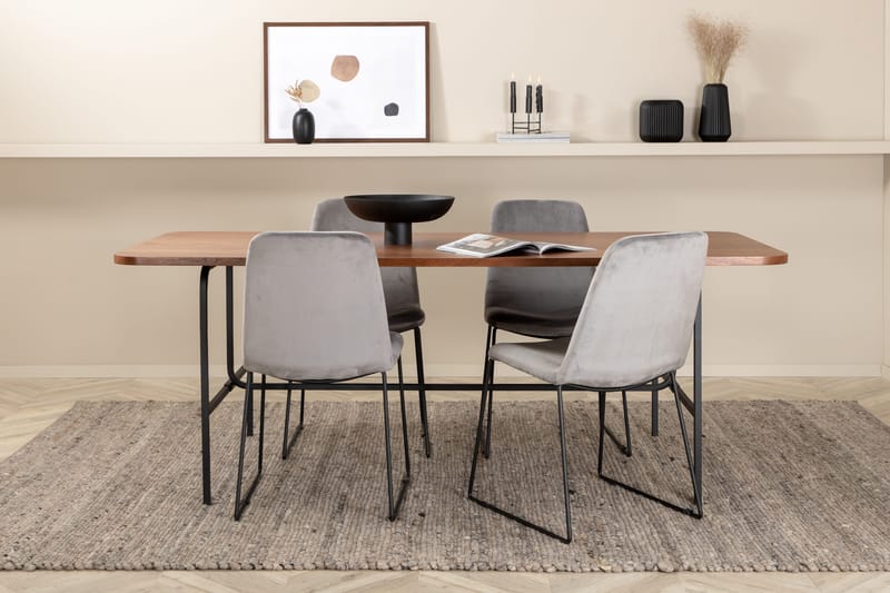 Unos Spisegruppe 200 cm inkl. 4 Jadraque Stoler - Valnøttbrun/Svart/Grå - Møbler - Bord - Spisegruppe