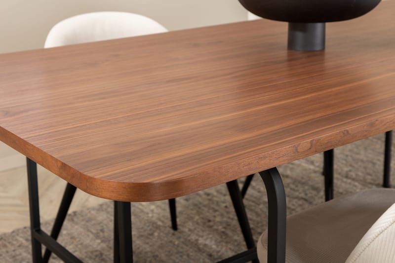 Unos Spisegruppe 200 cm inkl. 4 Valera Cordfløyelstoler - Valnøttbrun/Svart/Beige - Møbler - Bord - Spisegruppe