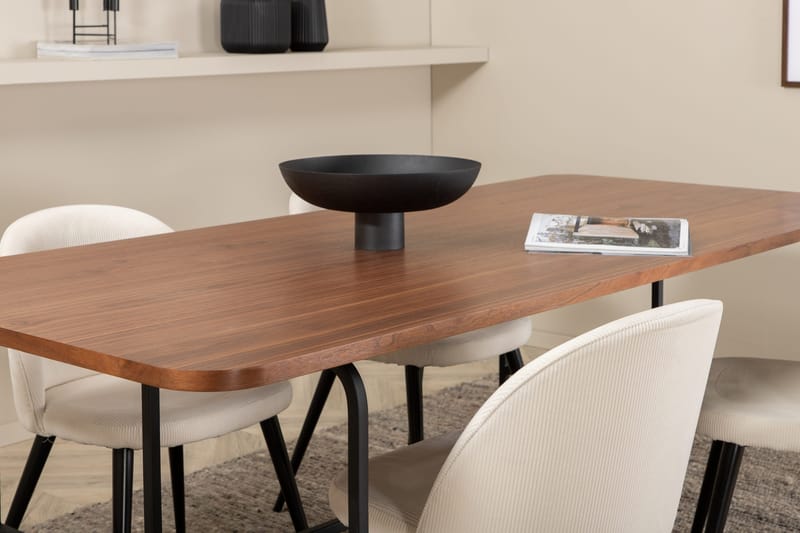 Unos Spisegruppe 200 cm inkl. 4 Valera Cordfløyelstoler - Valnøttbrun/Svart/Beige - Møbler - Bord - Spisegruppe