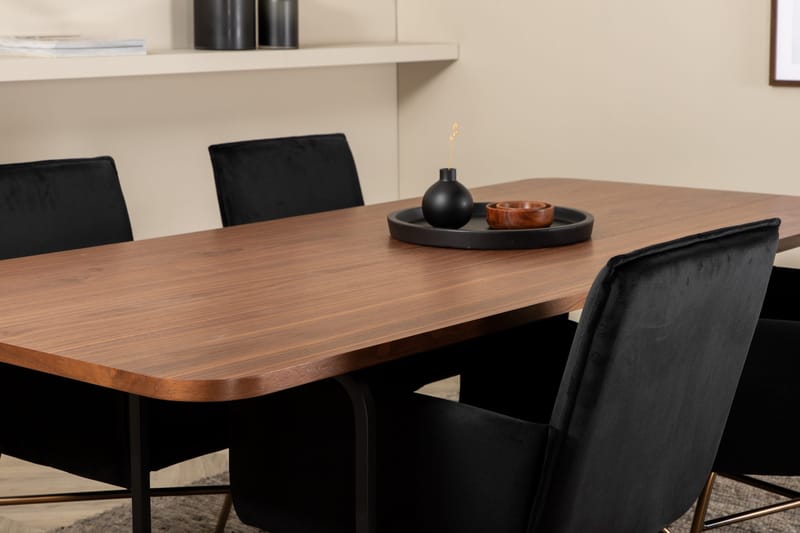 Unos Spisegruppe 200 cm inkl. 4 Pipi Stoler - Valnøttbrun/Svart/Kopper - Møbler - Bord - Spisegruppe