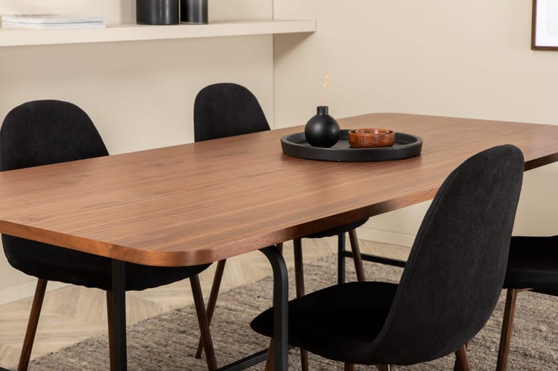 Unos Spisegruppe 200 cm inkl. 4 Pontus Stoler - Valnøttbrun/Svart - Møbler - Bord - Spisegruppe