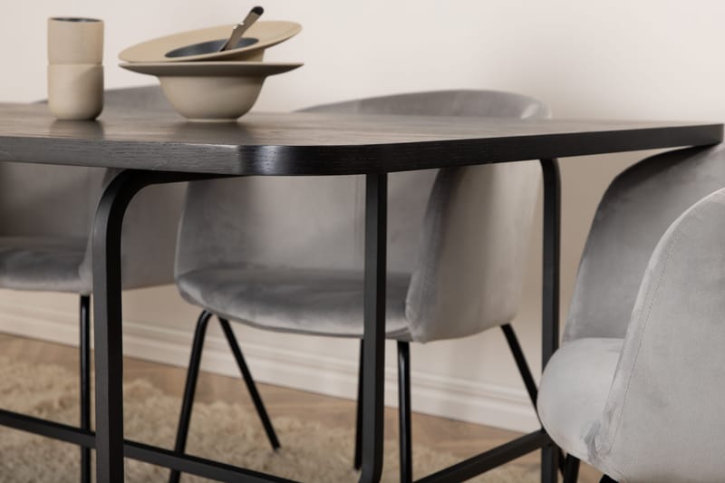 Unos Spisegruppe 200 cm inkl. 6 Berita Fløyelsstoler - Svart/Grå - Møbler - Bord - Spisegruppe