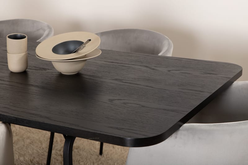 Unos Spisegruppe 200 cm inkl. 6 Berita Fløyelsstoler - Svart/Grå - Møbler - Bord - Spisegruppe