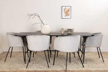 Unos Spisegruppe 200 cm inkl. 6 Berita Fløyelsstoler - Svart/Grå - Møbler - Bord - Spisegruppe