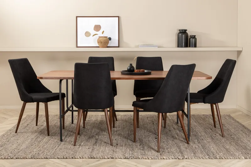 Unos Spisegruppe 200 cm inkl. 6 Campomar Stoler, Valnøttbrun/Svart