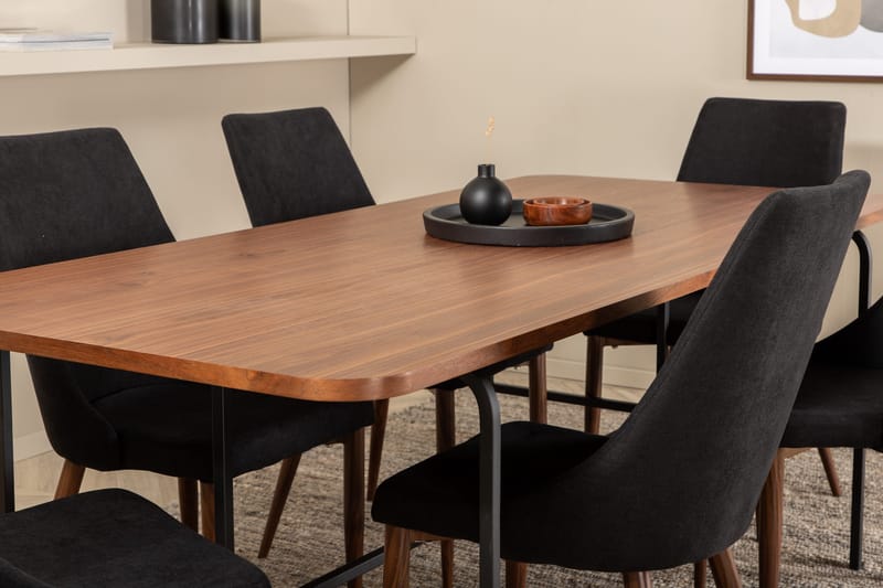 Unos Spisegruppe 200 cm inkl. 6 Campomar Stoler - Valnøttbrun/Svart - Møbler - Bord - Spisegruppe