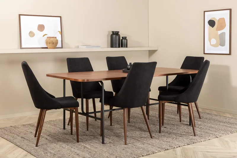 Unos Spisegruppe 200 cm inkl. 6 Campomar Stoler - Valnøttbrun/Svart - Møbler - Bord - Spisegruppe