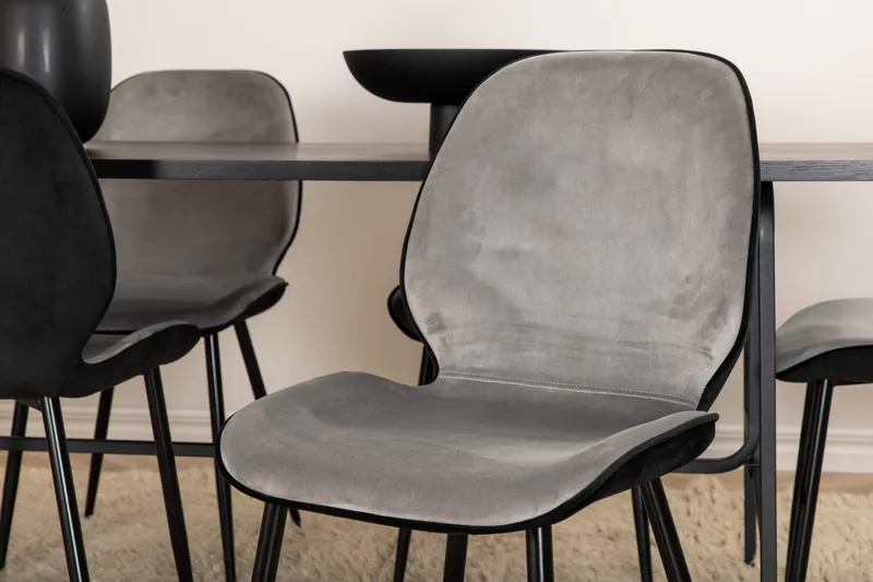 Unos Spisegruppe 200 cm inkl. 6 Emsa Stoler - Svart/Lysegrå - Møbler - Bord - Spisegruppe