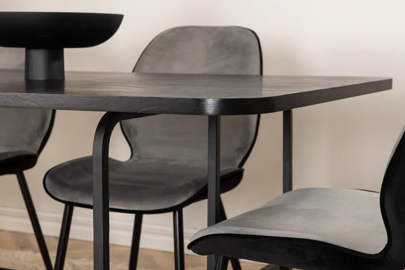 Unos Spisegruppe 200 cm inkl. 6 Emsa Stoler - Svart/Lysegrå - Møbler - Bord - Spisegruppe