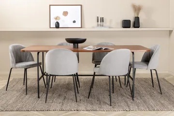 Unos Spisegruppe 200 cm inkl. 6 Foyos Stoler - Valnøttbrun/Svart/Grå - Møbler - Bord - Spisegruppe