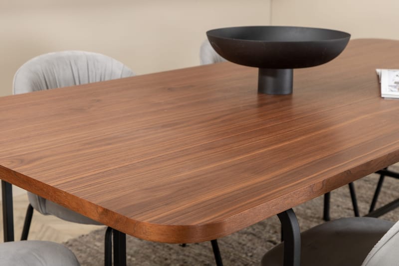 Unos Spisegruppe 200 cm inkl. 6 Foyos Stoler - Valnøttbrun/Svart/Grå - Møbler - Bord - Spisegruppe