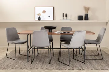 Unos Spisegruppe 200 cm inkl. 6 Jadraque Stoler - Valnøttbrun/Svart/Grå - Møbler - Bord - Spisegruppe