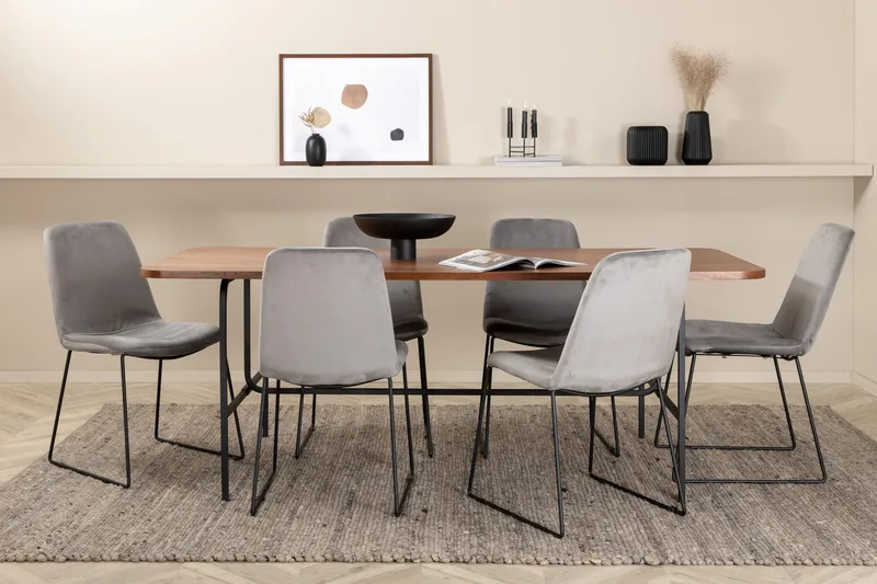 Unos Spisegruppe 200 cm inkl. 6 Jadraque Stoler - Valnøttbrun/Svart/Grå - Møbler - Bord - Spisegruppe