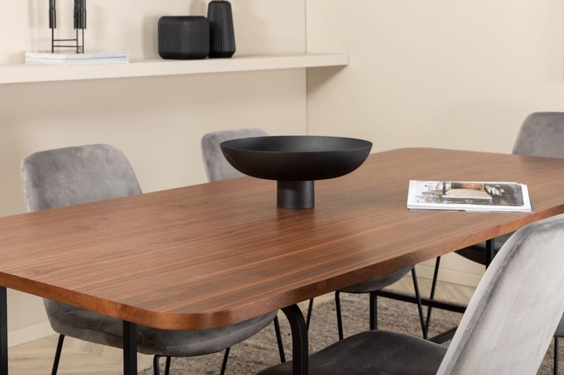 Unos Spisegruppe 200 cm inkl. 6 Jadraque Stoler - Valnøttbrun/Svart/Grå - Møbler - Bord - Spisegruppe