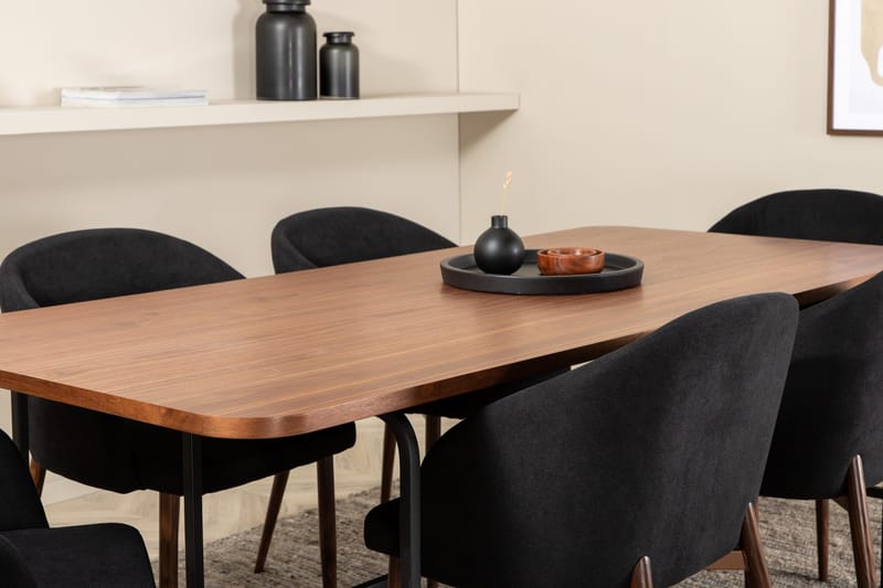 Unos Spisegruppe 200 cm inkl. 6 Kullersbro Stoler - Valnøttbrun/Svart/Brun - Møbler - Bord - Spisegruppe