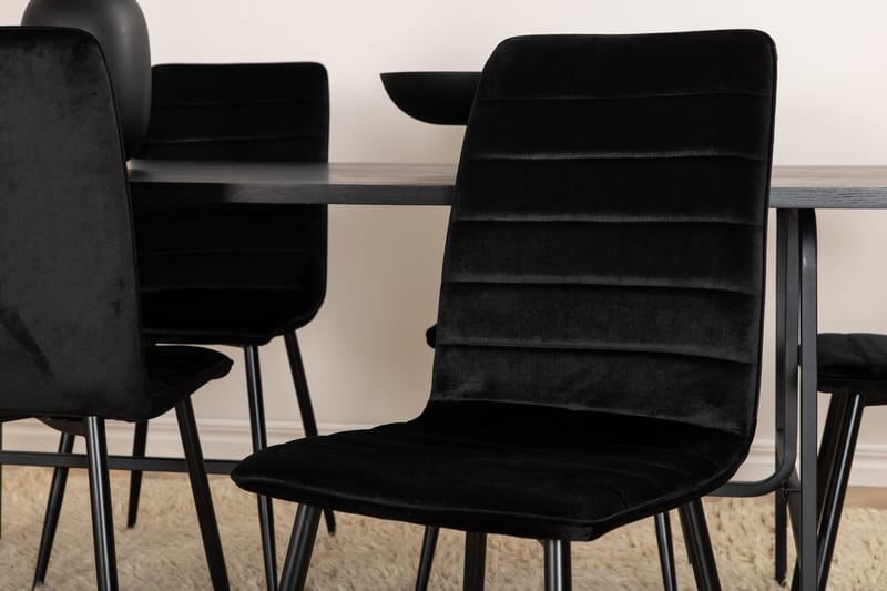 Unos Spisegruppe 200 cm inkl. 6 Robin Fløyelsstoler - Svart - Møbler - Bord - Spisegruppe