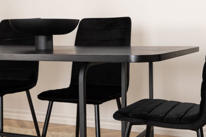 Unos Spisegruppe 200 cm inkl. 6 Robin Fløyelsstoler - Svart - Møbler - Bord - Spisegruppe