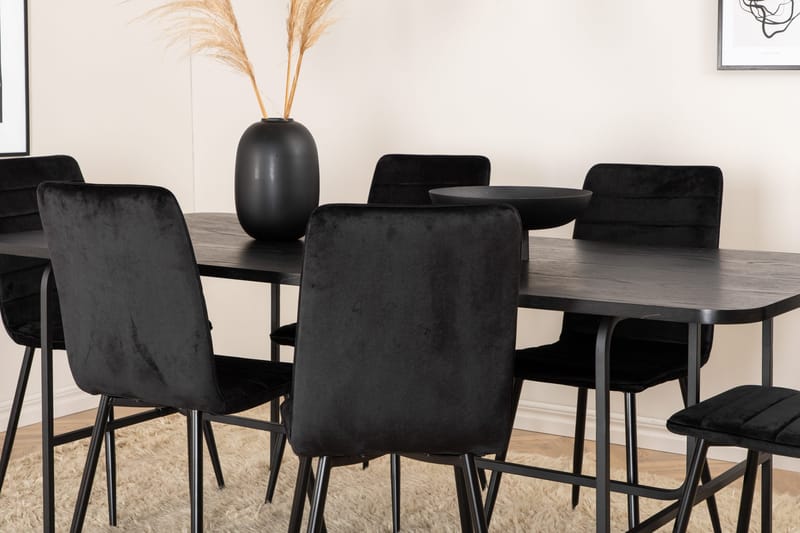 Unos Spisegruppe 200 cm inkl. 6 Robin Fløyelsstoler - Svart - Møbler - Bord - Spisegruppe