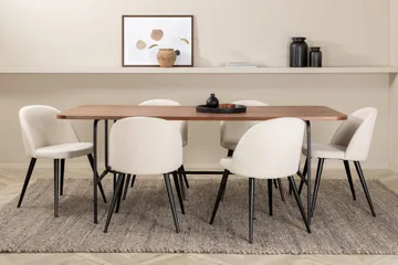 Unos Spisegruppe 200 cm inkl. 6 Valera Cordfløyelstoler - Valnøttbrun/Svart/Beige - Møbler - Bord - Spisegruppe