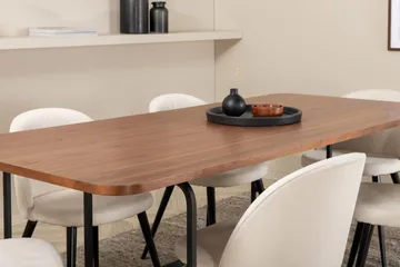 Unos Spisegruppe 200 cm inkl. 6 Valera Cordfløyelstoler - Valnøttbrun/Svart/Beige - Møbler - Bord - Spisegruppe