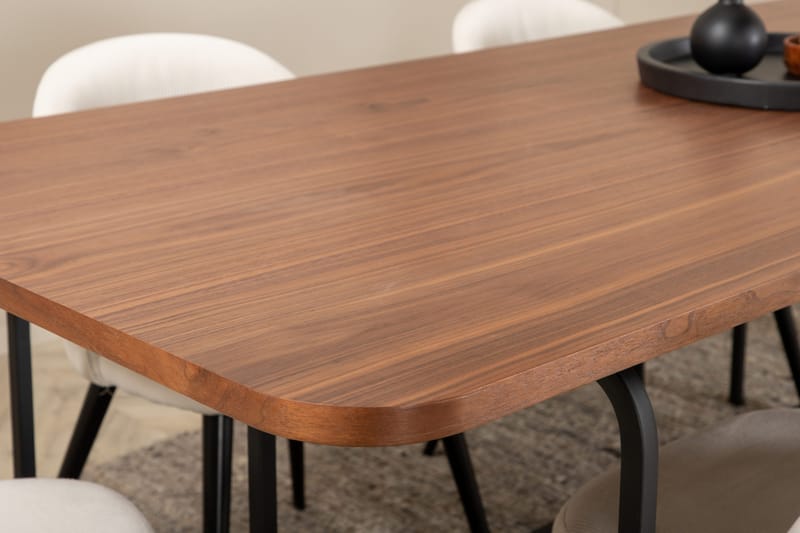 Unos Spisegruppe 200 cm inkl. 6 Valera Cordfløyelstoler - Valnøttbrun/Svart/Beige - Møbler - Bord - Spisegruppe