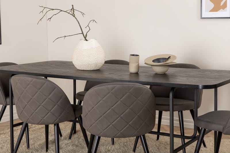 Unos Spisegruppe 200 cm inkl. 6 Velvets Stoler - Svart/Grå - Møbler - Bord - Spisegruppe
