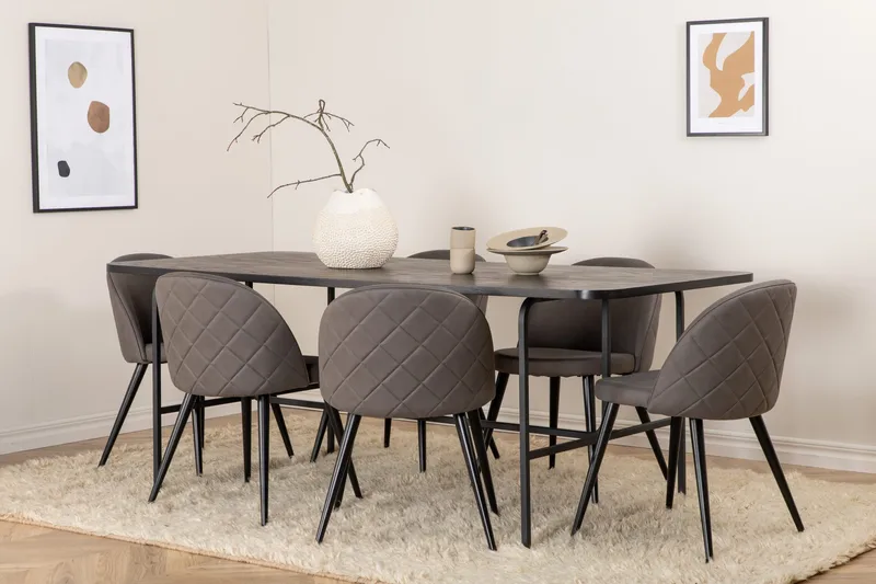 Unos Spisegruppe 200 cm inkl. 6 Velvets Stoler - Svart/Grå - Møbler - Bord - Spisegruppe