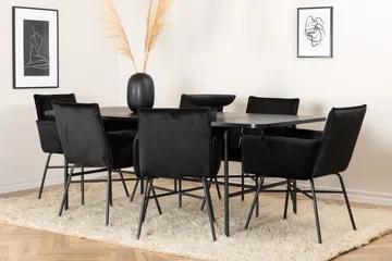 Unos Spisegruppe 200 cm inkl. 6 Pippi Stoler - Svart - Møbler - Bord - Spisegruppe