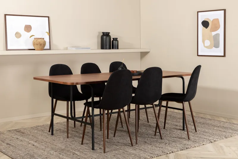 Unos Spisegruppe 200 cm inkl. 6 Pontus Stoler, Valnøttbrun/Svart