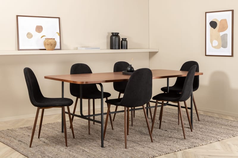 Unos Spisegruppe 200 cm inkl. 6 Pontus Stoler - Valnøttbrun/Svart - Møbler - Bord - Spisegruppe
