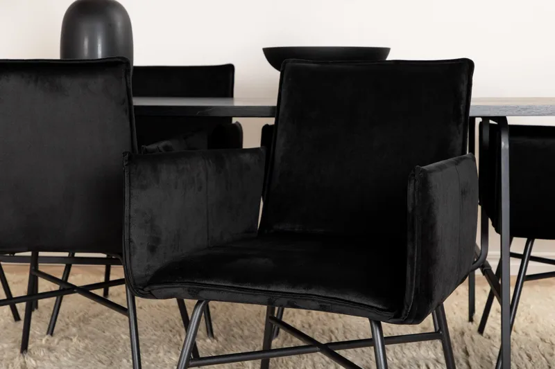 Unos Spisegruppe 200 cm inkl. 6 Pippi Stoler - Svart - Møbler - Bord - Spisegruppe